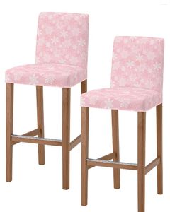 Couvercles de chaise Noël blanc flocon de neige fond rose arrière haut 2pcs cuisine tabouret de bar élastique housse de salle à manger