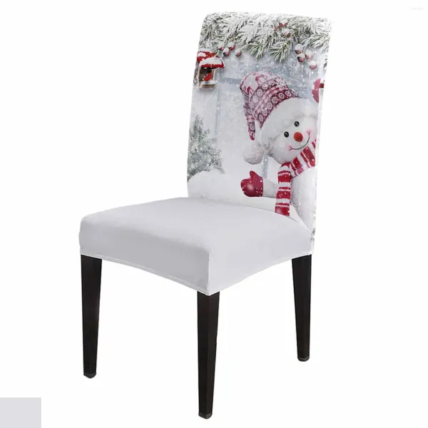 Fundas para sillas Navidad Invierno Escena de nieve Muñeco de nieve Conjunto de cubierta Cocina Estiramiento Spandex Asiento Funda Decoración para el hogar Comedor