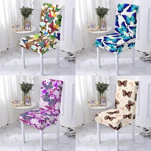 Housses de chaise, imprimé papillon coloré, extensible, dossier haut, anti-poussière, décoration de salle à manger, chaises de salon