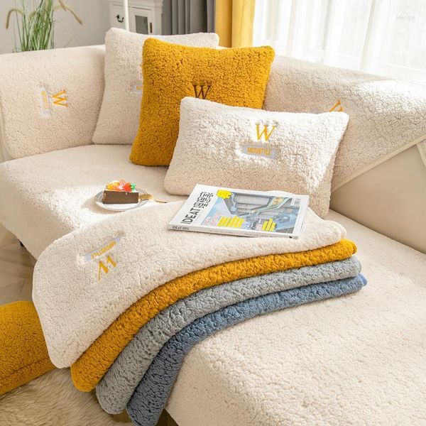 Cubiertas de silla Sofá de esquina Cojín Cubierta de asiento Cordero Fleece Invierno Piel gruesa Felpa Nórdica Toalla personalizada Superposiciones para esquinas