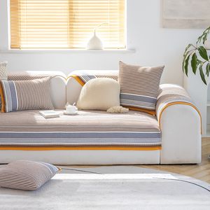 Stoelhoezen Katoen Linnen Sofa Cover Streep Moderne Woonkamer Antislip Kussen Bank Handdoek Hoes Meubilair Stof Beschermen Deken 230711