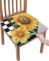 Couvrave de chaise Country Farm Sunflower Black Plaid Seat Cushion Stretch Dining Cover Cover Covers for Home El Banquet Living Room