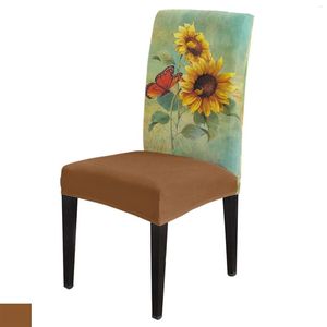 Housses de chaise Style campagnard tournesol papillon aquarelle couverture salle à manger Spandex siège extensible maison bureau bureau ensemble de cas