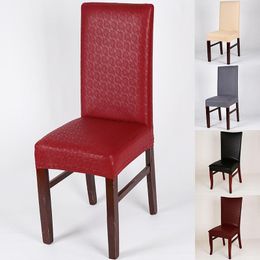 Housses de chaise en simili cuir PU, couverture complète élastique, imperméable et résistante à l'huile, extensible, couleur unie