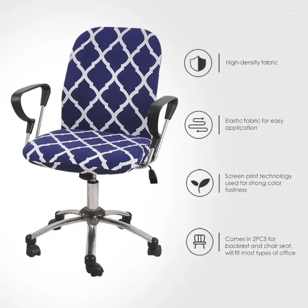 Cubiertas de sillas cubiertas spandex a cuadros de la computadora asiento protector para sillas estuche estirado 2 piezas establecibles y lavables