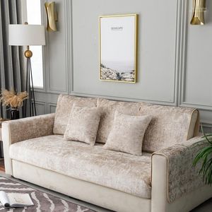 Stoelhoezen Aangepaste lederen bank Beschermende hoes kussendoek handdoek slipcover anti-slip beige pluche hoek chaise longue