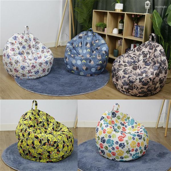 Fundas para sillas con estampado lindo, funda para sofás perezosos, tela de lino, tumbona, bolsa de frijol, puf, sofá, tatami, sala de estar