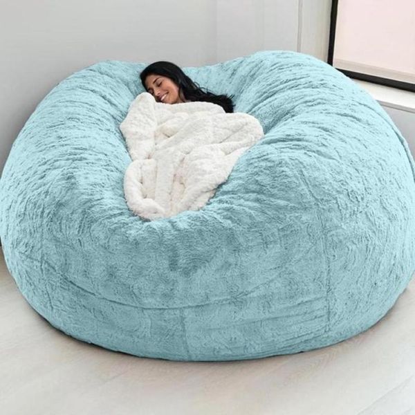 Couvoirs de chaise D72x35in Giant Fur Bean Sac Cover Big Round Soft Fluffy Faux Beanbag Sofa Lazy Lit Salon Mobilier Drop 2651