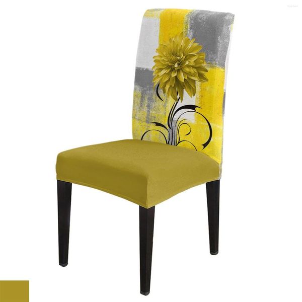 Cubiertas para sillas Dahlia Pintura al óleo Planta abstracta Flor Cubierta amarilla Comedor Spandex Asiento elástico Oficina en casa Conjunto de fundas