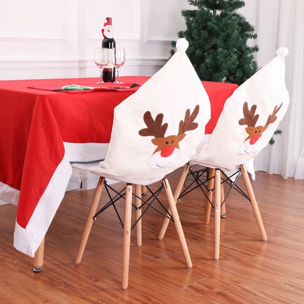 Fundas para sillas Decoración Banquete de Navidad Asiento Respaldo Decoración Lindo Elk Estampado Blanco Sombrero de Santa Cocina Comedor Sillas Fundas Festival Festivo Fiesta TE0062