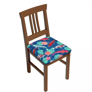 Couvre-chaise Cover la salle à manger koi carpe nageur dans l'étang avec des vagues lotus coussin lavable amovible pour la maison el