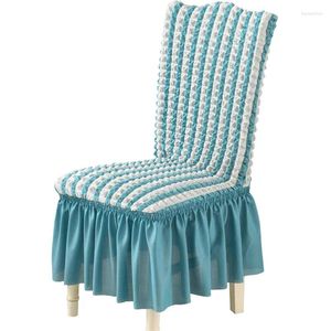 Cubiertas de silla Comedor con falda Stretch Blue High Back Cover Ruffle Elegante Seersucker Muebles lavables