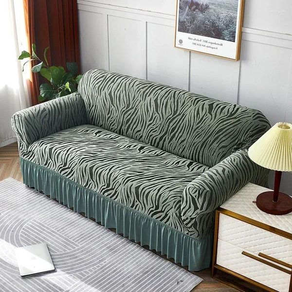 Couvre-chaise Double Sofa avec grande jupe Cover Day Couleur Couleur continue Élastique Couverture complète Tissu Pusic Proof.