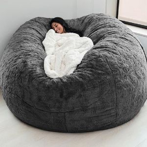 Couvre-chaise Drop 6FT 7FT Fourrure Gris Clair Géant Amovible Lavable Bean Bag Couverture Confortable Salon Meubles Paresseux Canapé Manteau 230613