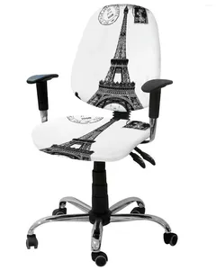 Cubiertas de silla Eiffel Tower Retro Vintage Stamp Negro Blanco Elástico Tapa del sillón elástica Oficina extraíble Asiento dividido