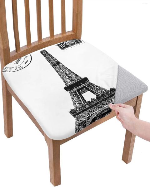 Couvre-chaises Eiffel Tower rétro Vintage Stamp Black Blanc White Elastic Soutr Cover For Hlebcovers Home Protector Stretch