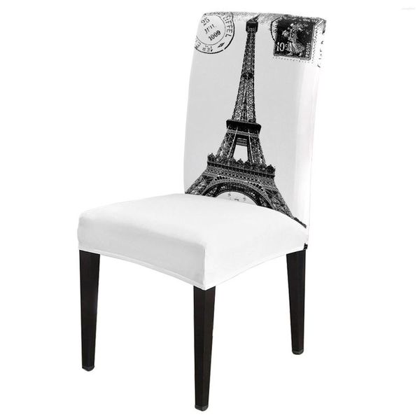 Housses de chaise tour Eiffel rétro Vintage timbre noir blanc couverture salle à manger Spandex siège extensible maison bureau bureau étui ensemble