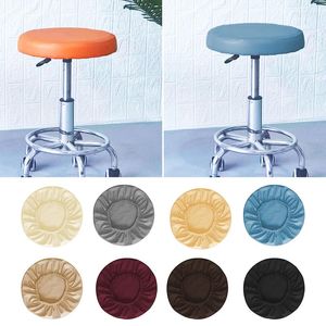 Housses de chaise élastique PU cuir rond tabouret couverture étanche pompe protecteur Bar Salon épaissi petit siège coussin manchon