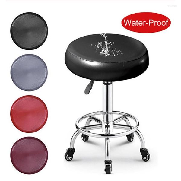 Housses de chaise élastique PU cuir rond tabouret couverture étanche pompe protecteur barre Salon de beauté petit siège coussin manches