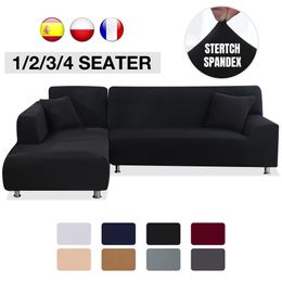 Stoelbedekkingen Elastische bank voor woonkamer vaste kleur stretch couch hoek 1/2/3/4 stoel l vorm nodig kopen 2pcs 230428