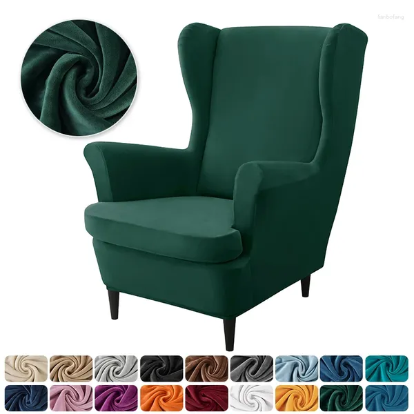 Housses de chaise housse de fauteuil à ailes en velours élastique avec coussin de siège housses de canapé douces de couleur unie