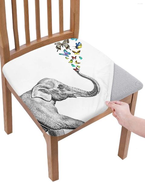 Couvre la chaise Elephant et Butterfly Vintage Soutr Cushion Stretch Dining 2pcs Cover Covers pour Home El Banquet Living Room