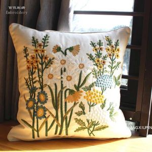 Housses de chaise brodées housse de coussin florale pastorale européenne pour canapé 100 coton coussin décor à la maison rectangle oreiller goutte 230613