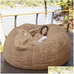 Housses de chaise Ers 135150Cm Nt Fur Bean Bag Er Big Round Soft Fluffy Faux Beag Lazy Sofachair Drop Delivery Home Garden Textiles Sas241Y