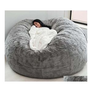 Fundas para sillas Ers 135150Cm Nt Fur Bean Bag Er Big Round Soft Fluffy Faux Beag Lazy Sofachair Drop Delivery Home Garden Textiles Fajas Dhnig