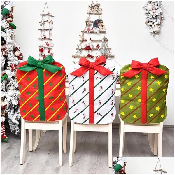 Cubiertas de silla Ers Asiento de dibujos animados Er Creativo Navidad Bowknot Bolsa de regalo Respaldo Año Regalos Adorno de mesa para compromiso Entrega de gota H Dhnn9