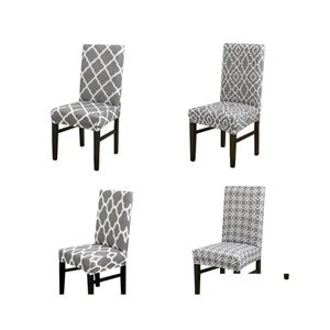 Fundas para sillas Ers Lychee Estampado geométrico Er Gray Elástico Comedor Protector de asiento para banquete de boda Banquetchair Drop Delivery Home Dh7Li