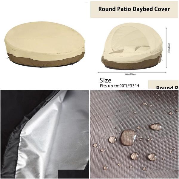 Fundas para sillas Ers Round Daybed Er 90 pulgadas 210D Heavy Duty Oxford Fabric Day Bed Sofá impermeable Uv resistente a la intemperie Drop Delivery Home Dhu9T