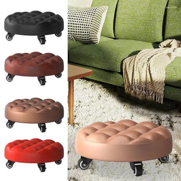 Cubiertas de silla Est Pequeño piso redondo Pulleystool Pedicure Masaje Taburete Muebles con 4 ruedas Polea de asiento de rodillo