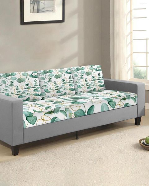 Housses de chaise, plante d'eucalyptus, feuilles vertes, housse de coussin de siège abstraite, protection de canapé, extensible, lavable, amovible