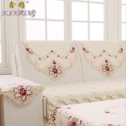 Housses de chaise européenne luxe brodé canapé couverture dossier serviette Rose fleur combinaison 1017 ensemble mariage maison Textile