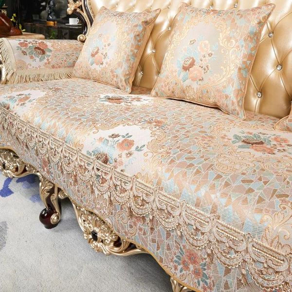 Couvre-chaise Couverture de canapé de luxe européen Broderie vintage Slipcover American Couch Cushion Salon Room Meubles de protection