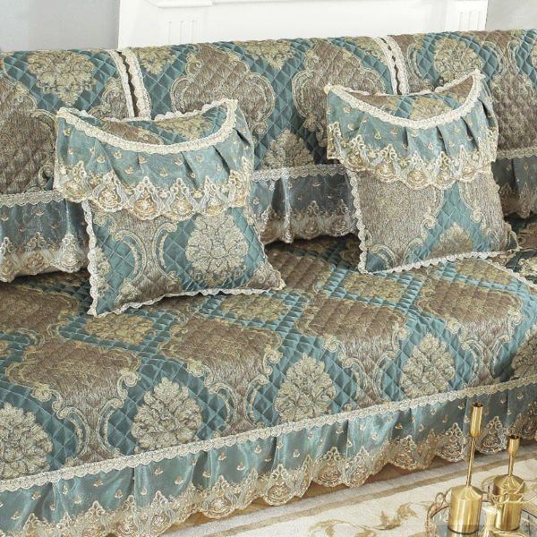 Housses de chaise Housse de canapé simple européenne Serviette tout compris Ensemble de tissu de coussin haut de gamme pour toutes les saisons Universel antidérapant A1