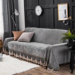 Fundas para sillas Funda de sofá de estilo europeo para sala de estar Fundas de felpa grises Muebles elásticos Sofá seccional Tela de lujo Encaje DecorChair