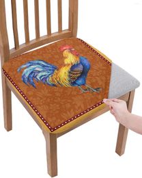 Chaise couvre la ferme Animal Rooster Wave Point Silat Cushion Stretch Dining 2pcs Cover Cover Covers pour Home El Banquet Living Room