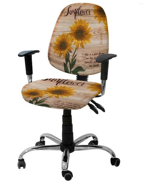 Housses de chaise ferme rétro tournesol grain de bois élastique fauteuil ordinateur couverture extensible amovible bureau housse siège fendu