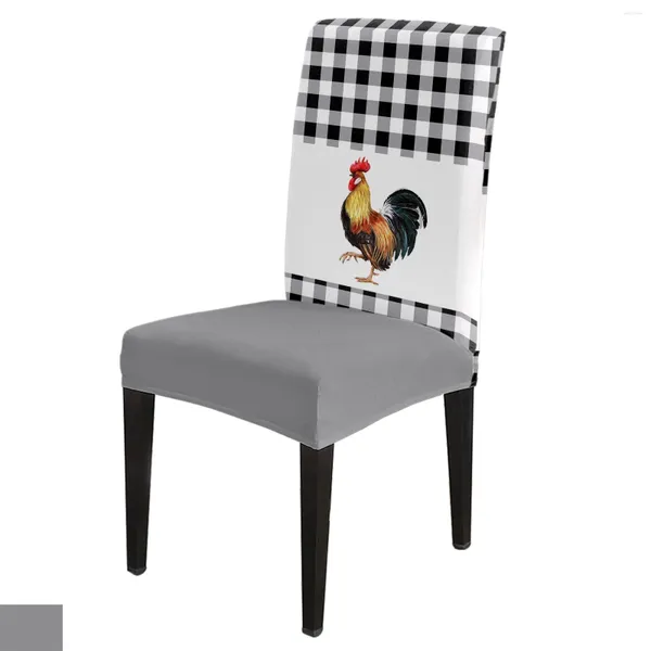 Couvre-chaise Couvre la ferme Rooster Black and White Plaid Dining Spandex Stretch Soupt Soupt for Wedding Kitchen Banquet Party Boîte