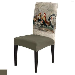 Housses de chaise ferme coq poulet rétro Illustration couverture salle à manger Spandex siège extensible décor de bureau à domicile ensemble de caisse de bureau