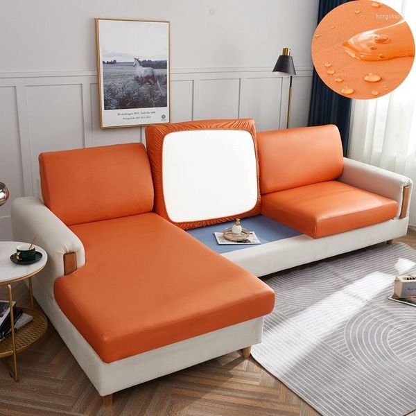 Fundas para sillas Funda de asiento de sofá elástica de cuero sintético Cojín impermeable para sala de estar Sillón Sofá