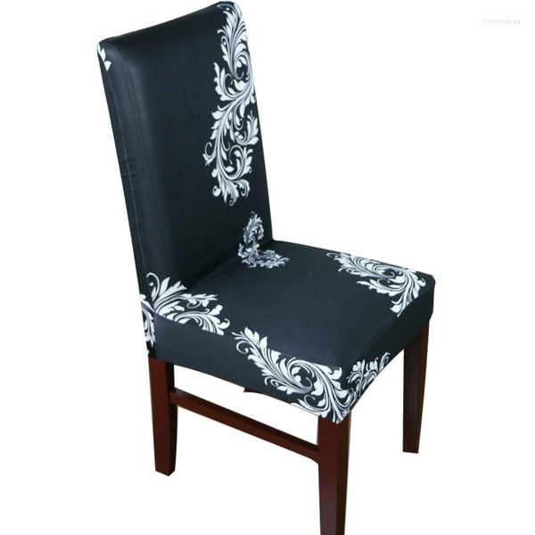 Couvre-chaise Plume Noir Imprimé Couverture Spandex Floral Élastique Siège Amovible Stretch Banquet El Salle À Manger De Mariage C