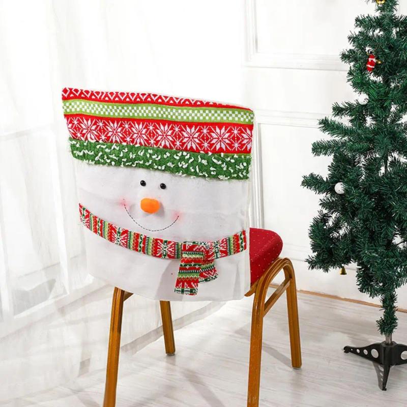 كرسي يغطي غطاء المقعد الاحتفالي Snowman Santa Claus لغرفة الطعام كراسي ديكور عيد ميلاد سعيد