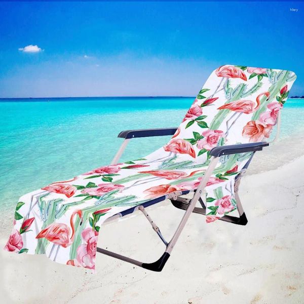 Couvriers de chaise Flamingo Print Couvre de plage d'été Travel Sun Lounger Serviette Microfibre Deck avec poche de rangement