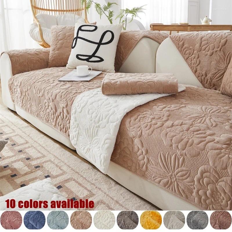 Chair Covers Floral Jacquard Sofa For Living Room Thicken Winter Plush Mat Towel Anti-slip L Shape Pets Kids Couch Slipcovers