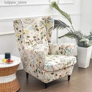 Stoelhoezen Bloemenprint Vleugel Stoelhoes met zitkussenhoes Stretch Spandex Bankhoezen Nordic Bankhoezen Elastische fauteuilhoes L240315