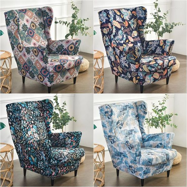 Housses de chaise housse d'aile imprimée florale Stretch Spandex housse de fauteuil pour salon canapé antidérapant avec coussin de siège