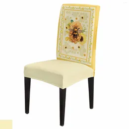 Cubiertas de silla Flower Bee Animal Hive Dining Yellow Spandex Stretch Cover para el banquete de la cocina de la boda